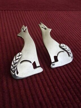 Vintage Sterling Silver Howling Wolf Earrings - Taxco 925